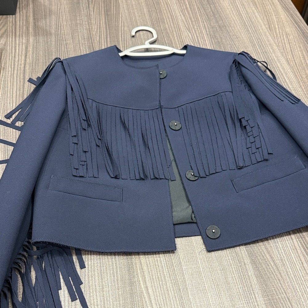 MSGM Navy Fringe Suit Jacket